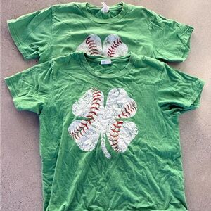 2 Green Shamrock Baseball Tees - St Patrick’s Day! Youth medium
